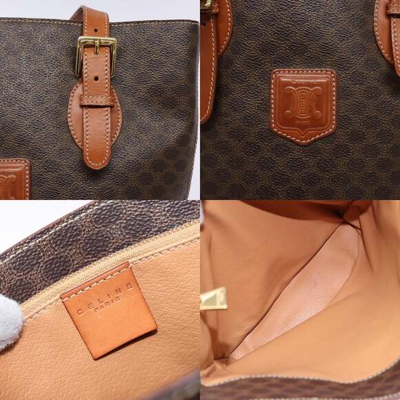 CELINE Macadam Canvas Hand Bag Pvc Leather Brown Gold - Picture 11 of 13